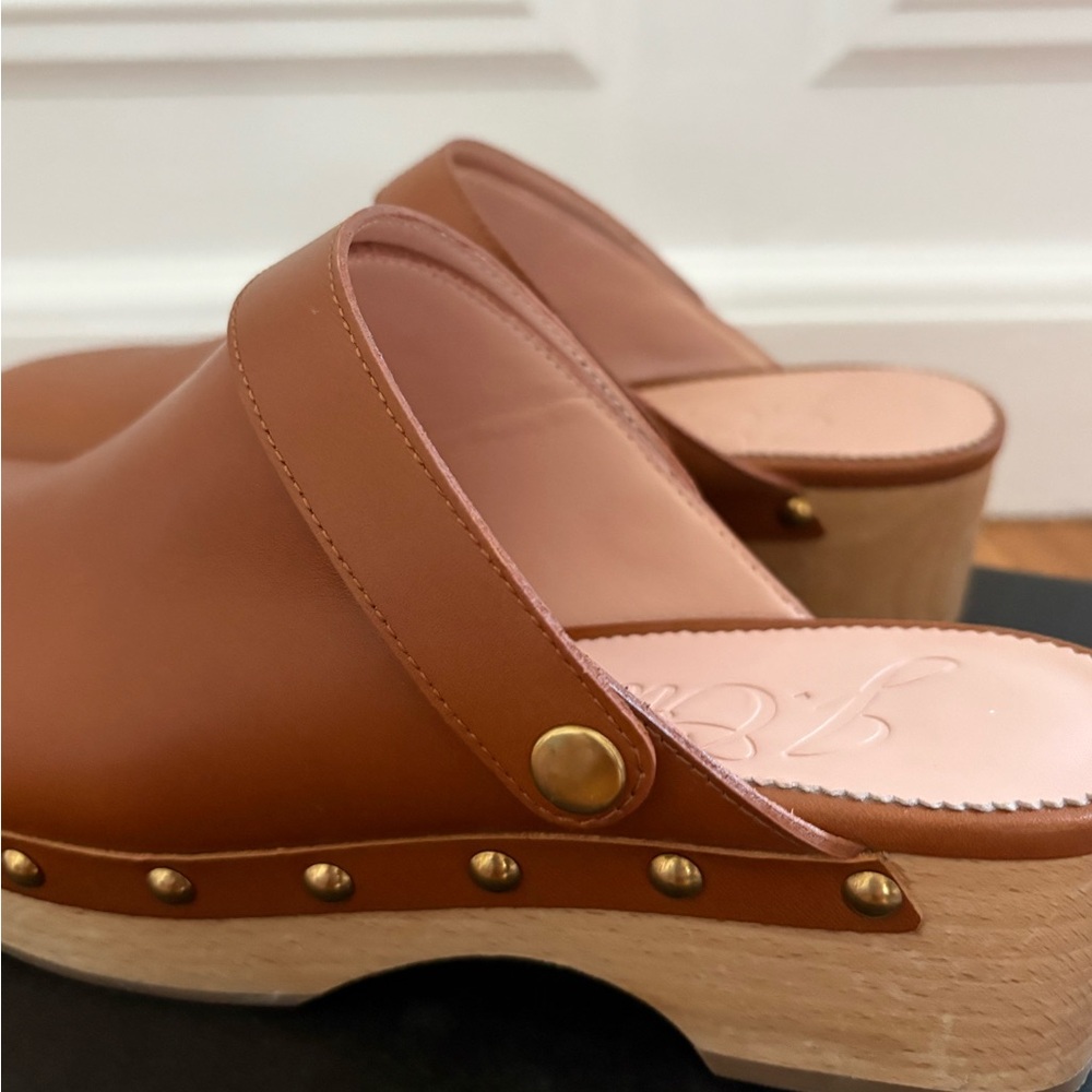 J. Crew Cognac Leather Studded Clog Mules - Picture 6 of 8